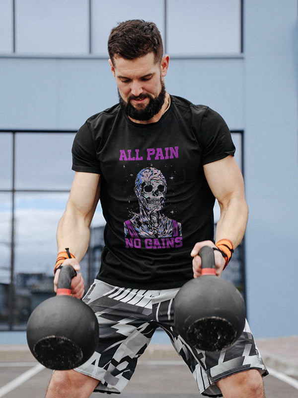 All Pain No Gains Skull Print Men's T-shirt
