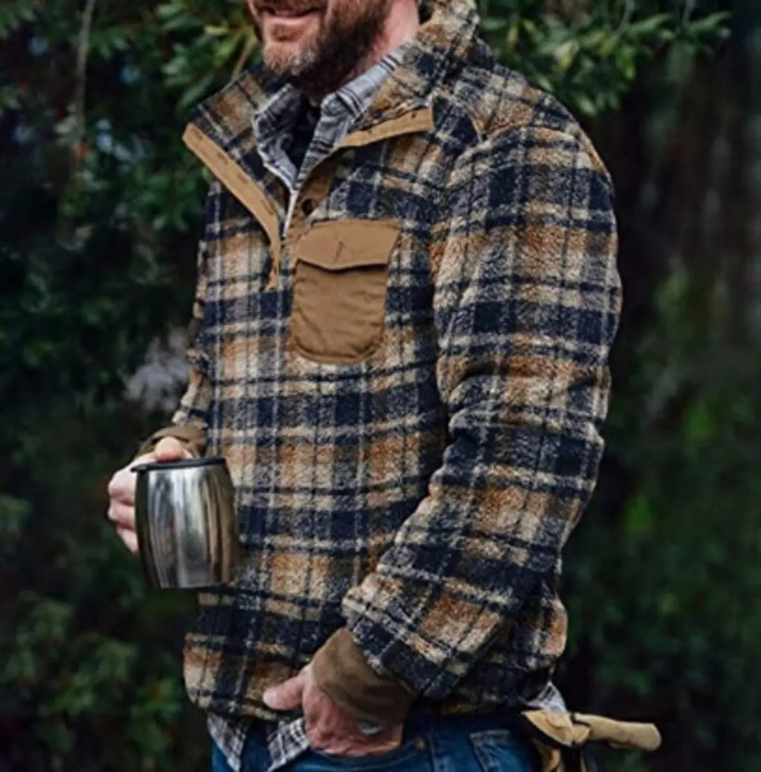 Winter Warm Check Pocket Flannel Men's Jacket