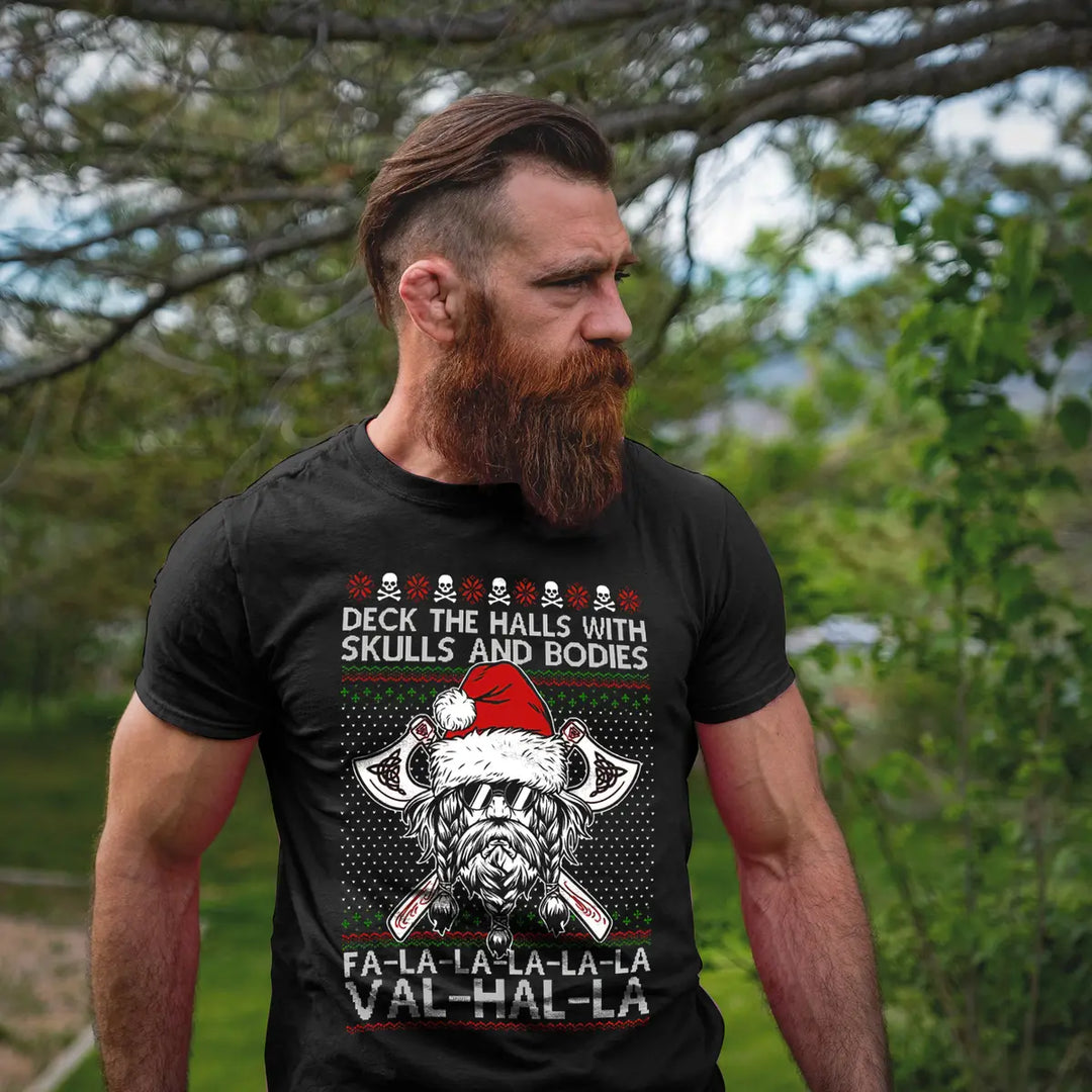 Viking Deck The Halls With Skulls And Bodies Printed Men's T-shirt