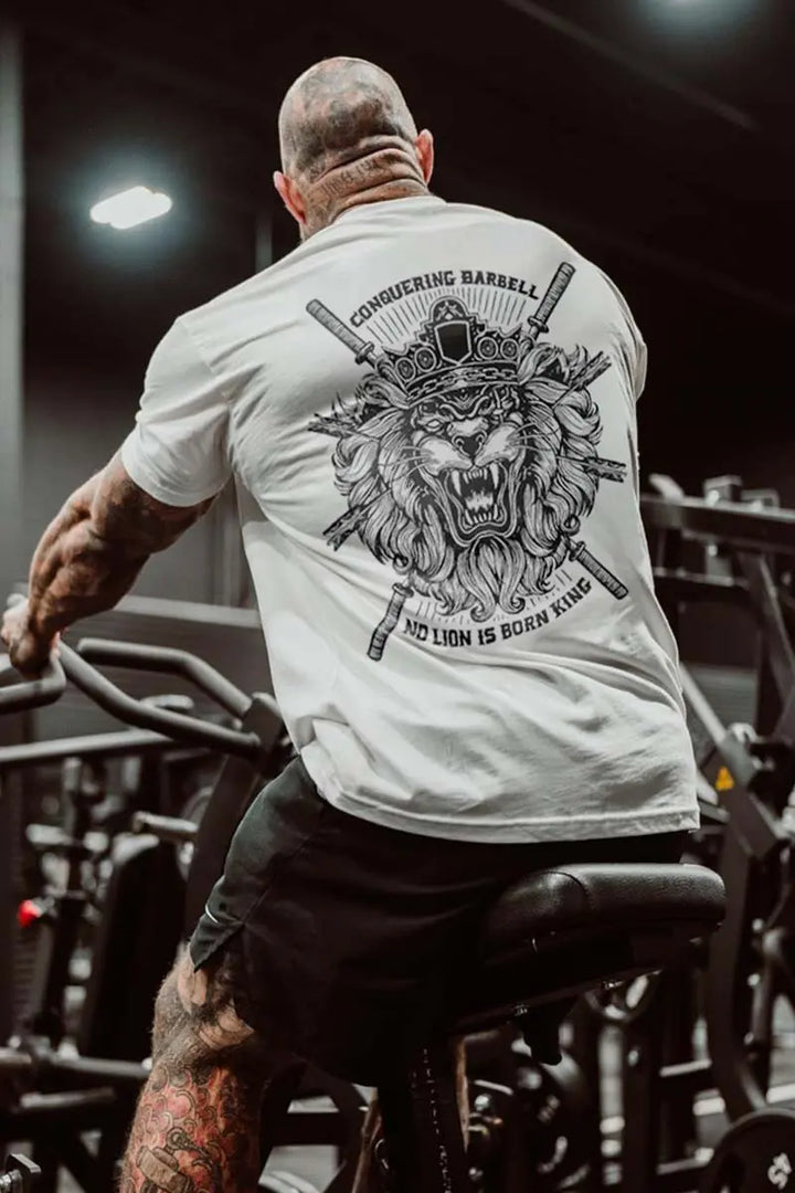 Conquering Barbell No Lion Is Born King Printed Men's T-shirt