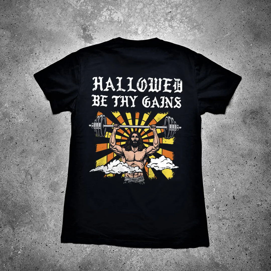 Hallowed Be Thy Gains Printed Men's T-shirt Image - 4