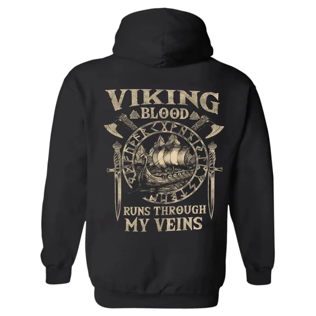 Viking Blood Runs Through My Veins Printed Men's Hoodie