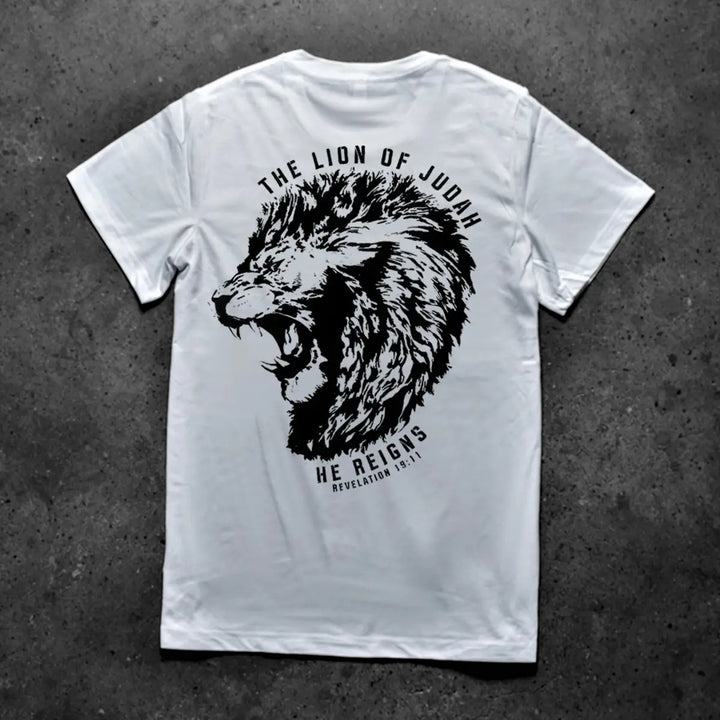 The Lion Of Judah He Reigns Printed Men's T-shirt