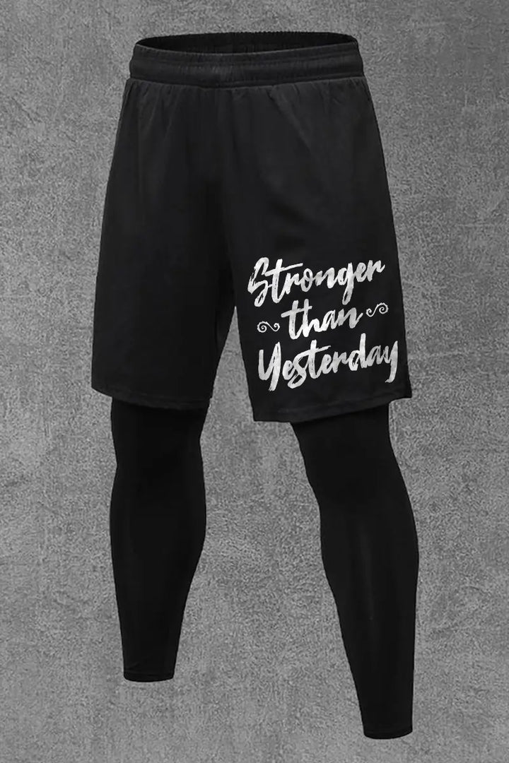 Stronger Than Yesterday Printed Men's All-In-One Fitness Leggings