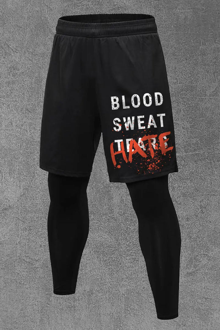 Blood Sweat Hate Printed Men's All-In-One Fitness Leggings