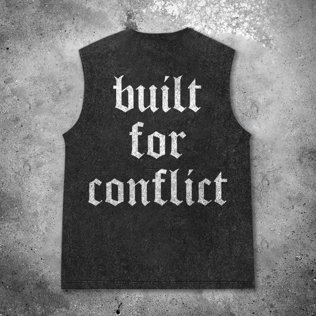 Built For Conflict Printed Men's Washed Vest Image - 2