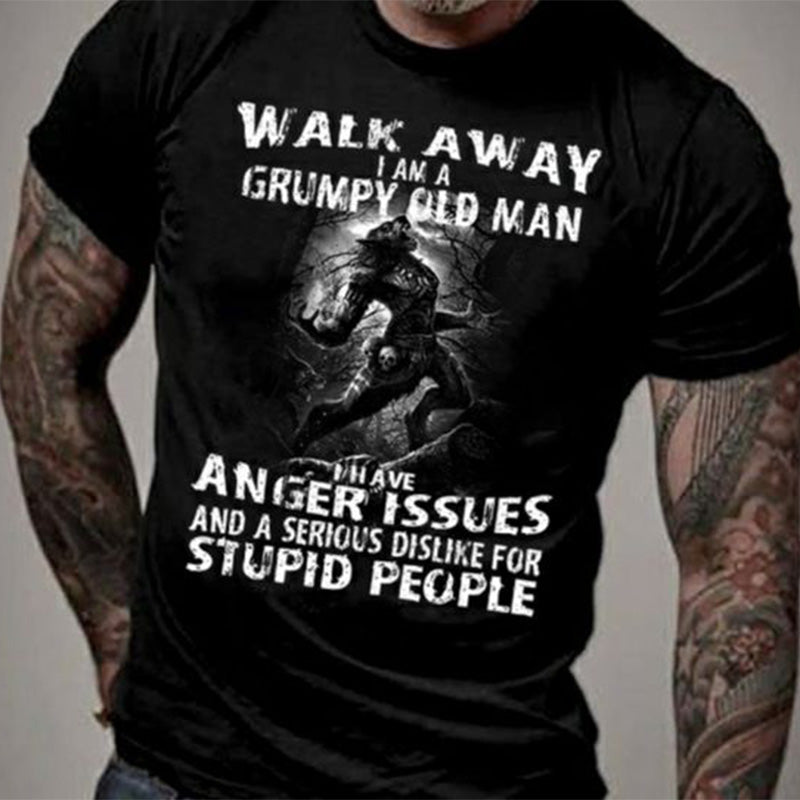 Vikings Walk Away I Am A Grumpy Old Man Printed Men's T-shirt
