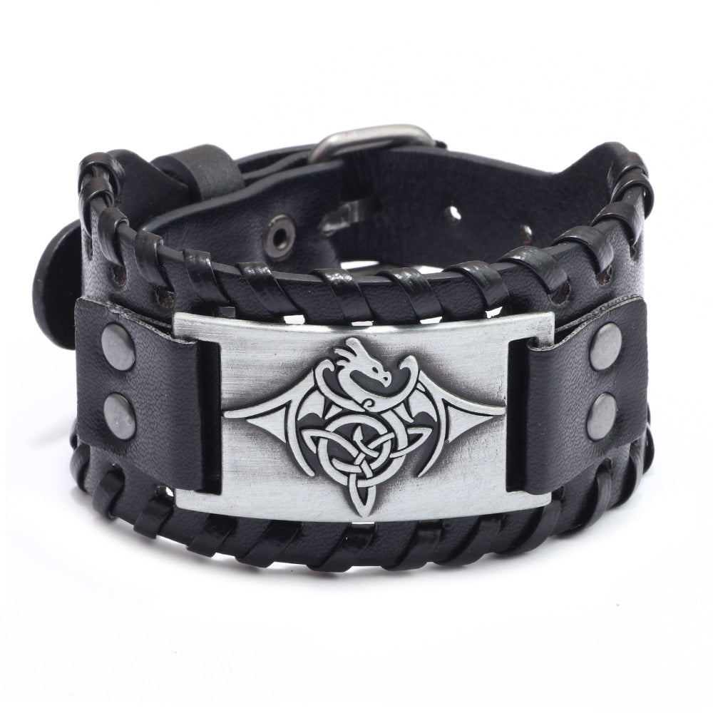 Flying Dragon Totem Leather Bracelet Alloy Cowhide Bracelet Men's Jewelry