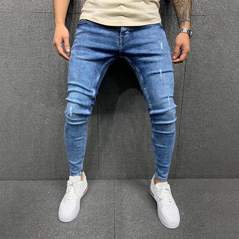 Frayed little feet stretch high-quality men's jeans