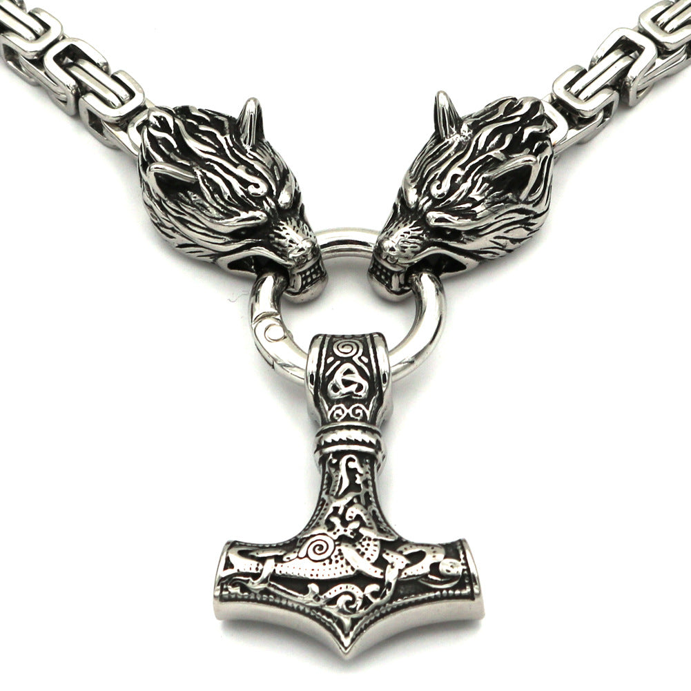 Viking Odin Celtic Wolf Head Pendant Men's Necklace