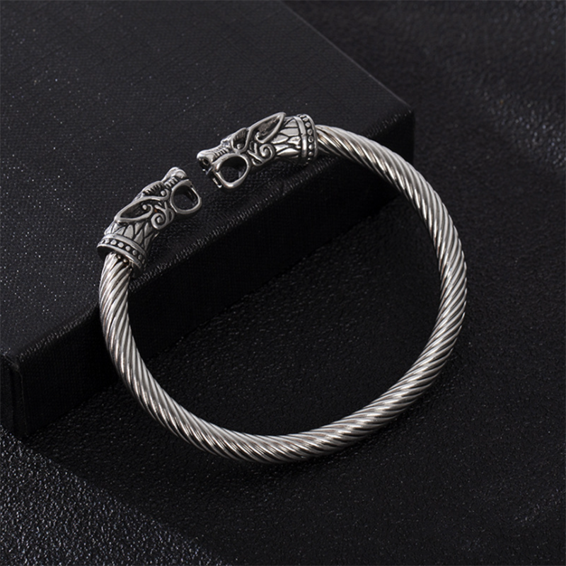 Opening Adjustable Viking Dragon Head Men's Bracelet