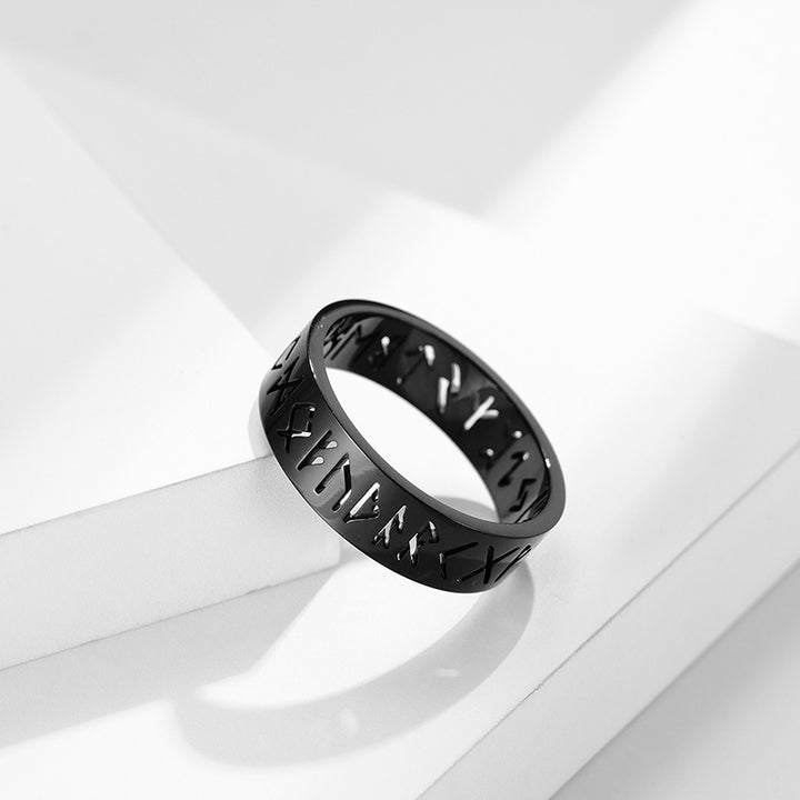 Simple Text Hollow Stainless Steel Ring