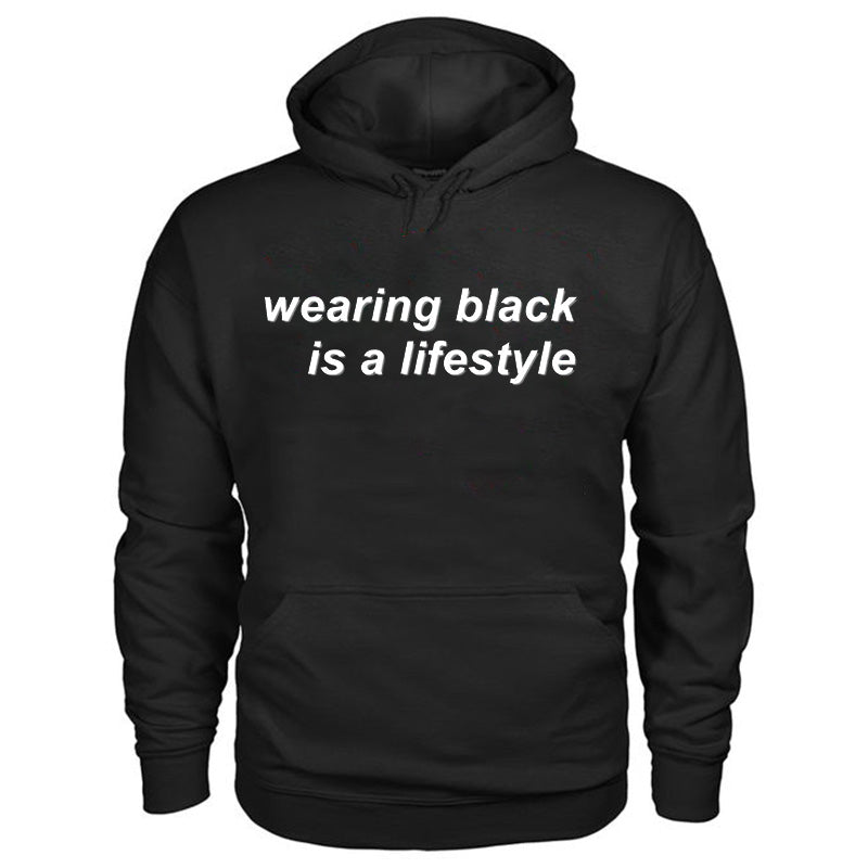 Drawstring Men's Wearing Black Is A Lifestyle Printed Hoodie