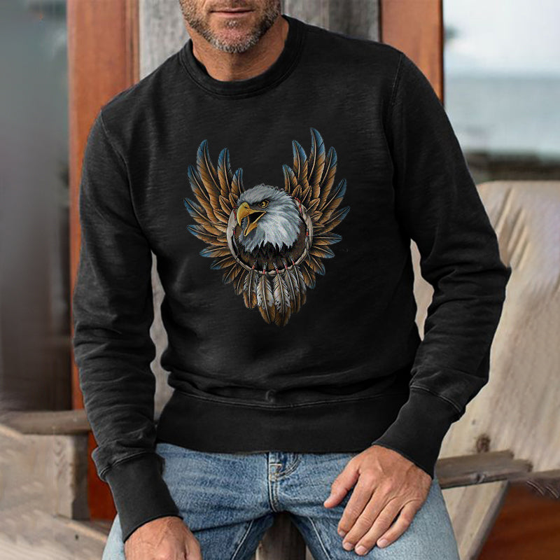 Fashion Eagle Print Men's Crew Neck Sweatshirt Printed Men's Sweatshirt