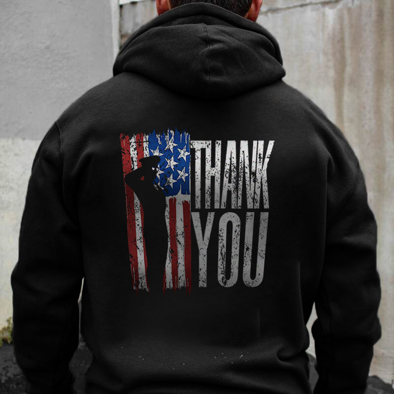American Flag Soldier Thank You Printed Men's Hoodie