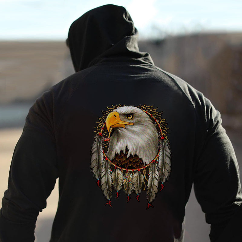 Fashion Eagle Feather Casual Printed Men's Hoodie