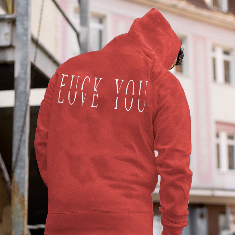 Love You Fk You  Letter Print Casual Men's Hoodie