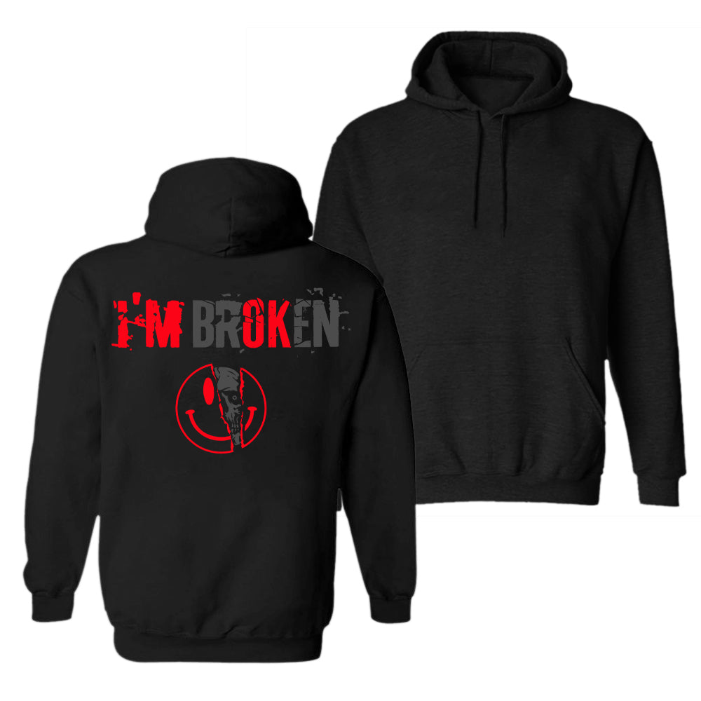 Vintage I'm Broken Letters Skull Print Men‘s Hoodie