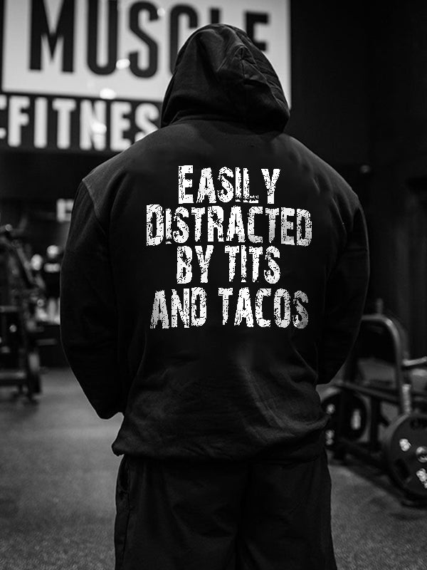 Easily Distracted By Tits And Tacos Print Men's Hoodie