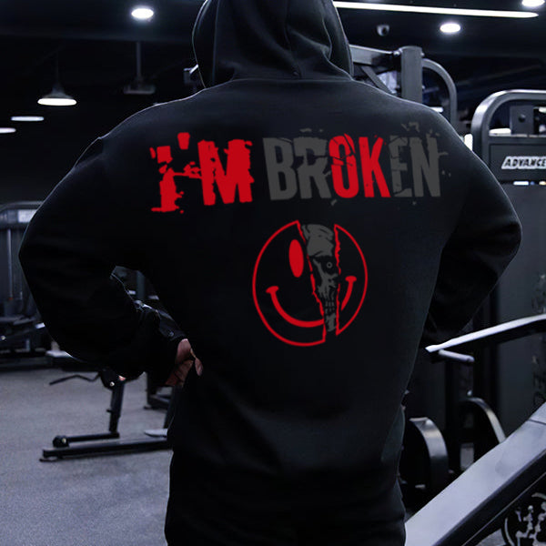 Vintage I'm Broken Letters Skull Print Men‘s Hoodie